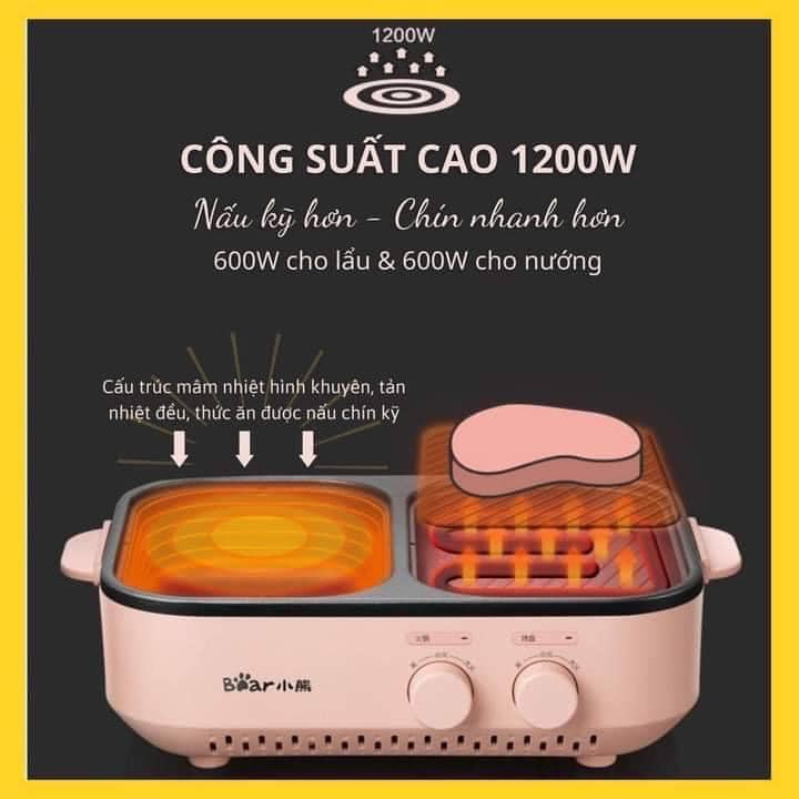 Bếp Lẩu Nướng Mini  2 trong 1 Đa Năng Chính Hãng BEAR [BẢO HÀNH 12 THÁNG]