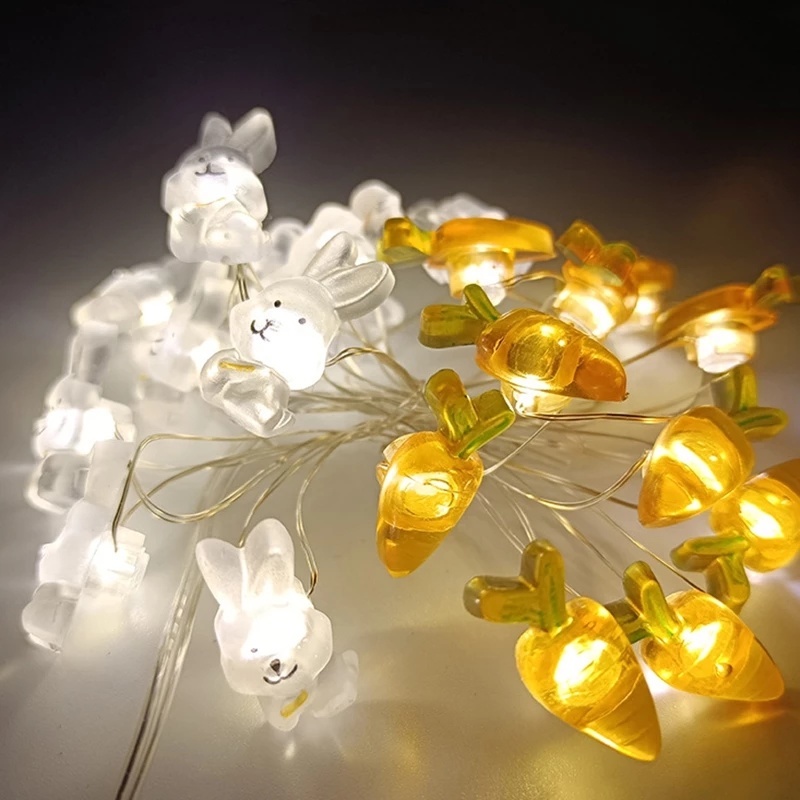 Dây Đèn Led 2M Hình Thỏ Phục Sinh/Cà Rốt Hoạt Hình Sử Dụng Pin Chống Thấm Nước Trang Trí Trong Nhà/Tiệc Tùng