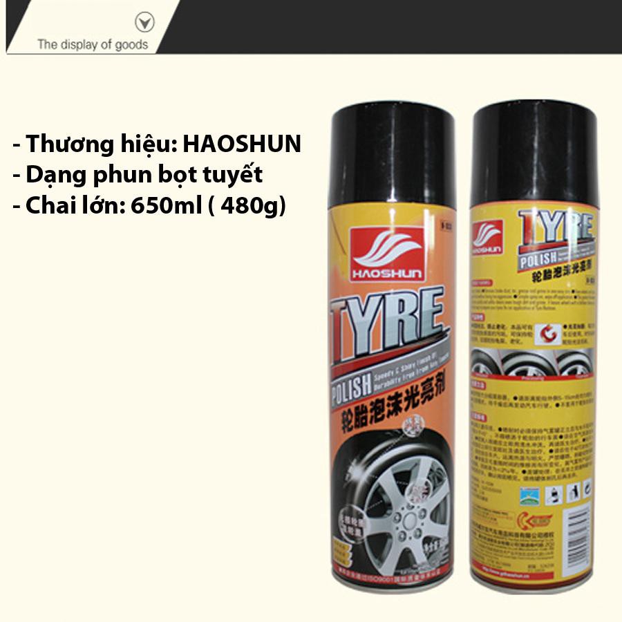 Chai xịt dưỡng bóng lốp Xe ô tô, xe máy, Chai lớn 650ml - TYRE POLISH