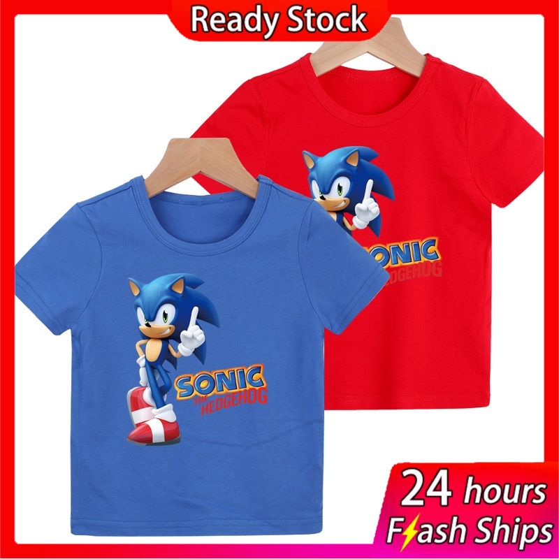 Áo Thun Tay Ngắn Cổ Tròn In Hoạt Hình SONIC THE HEDGEHOG Dễ Thương Cho Bé