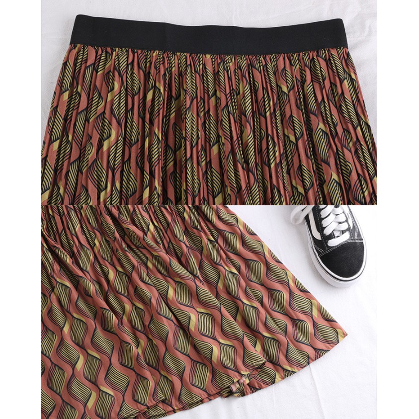 Chân váy xếp ly họa tiết sóng bắt mắt VAY67 vải đẹp, không nhăn