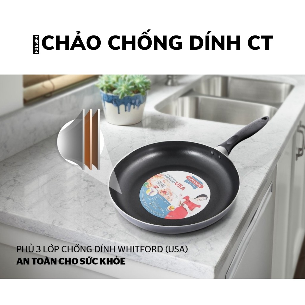 Chảo chống dính Sunhouse size CT18-CT20-CT 24- CT26- CT28-CT30cm