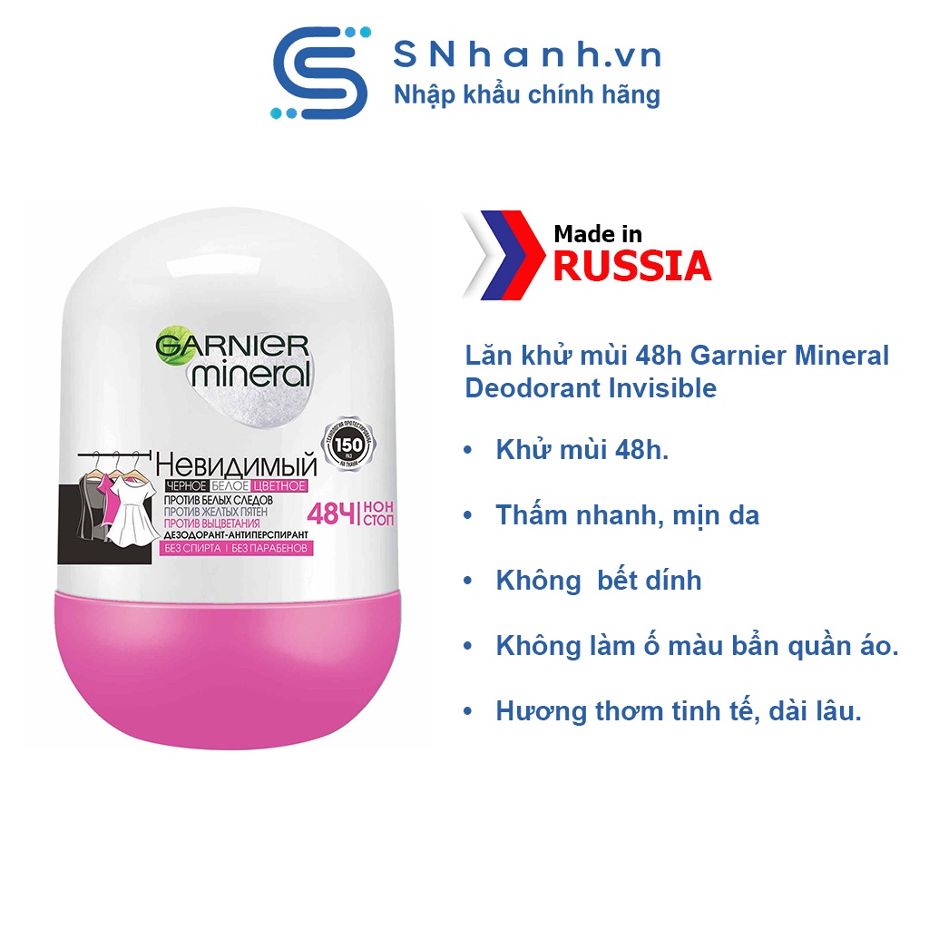 Lăn khử mùi Garnier bảo vệ 48h Invisible Black White Color