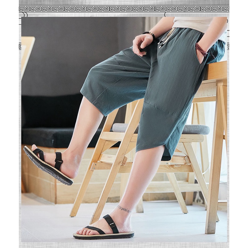 Quần Lửng Cotton Ống Rộng Phong Cách Trung Hoa Dành Cho Nam