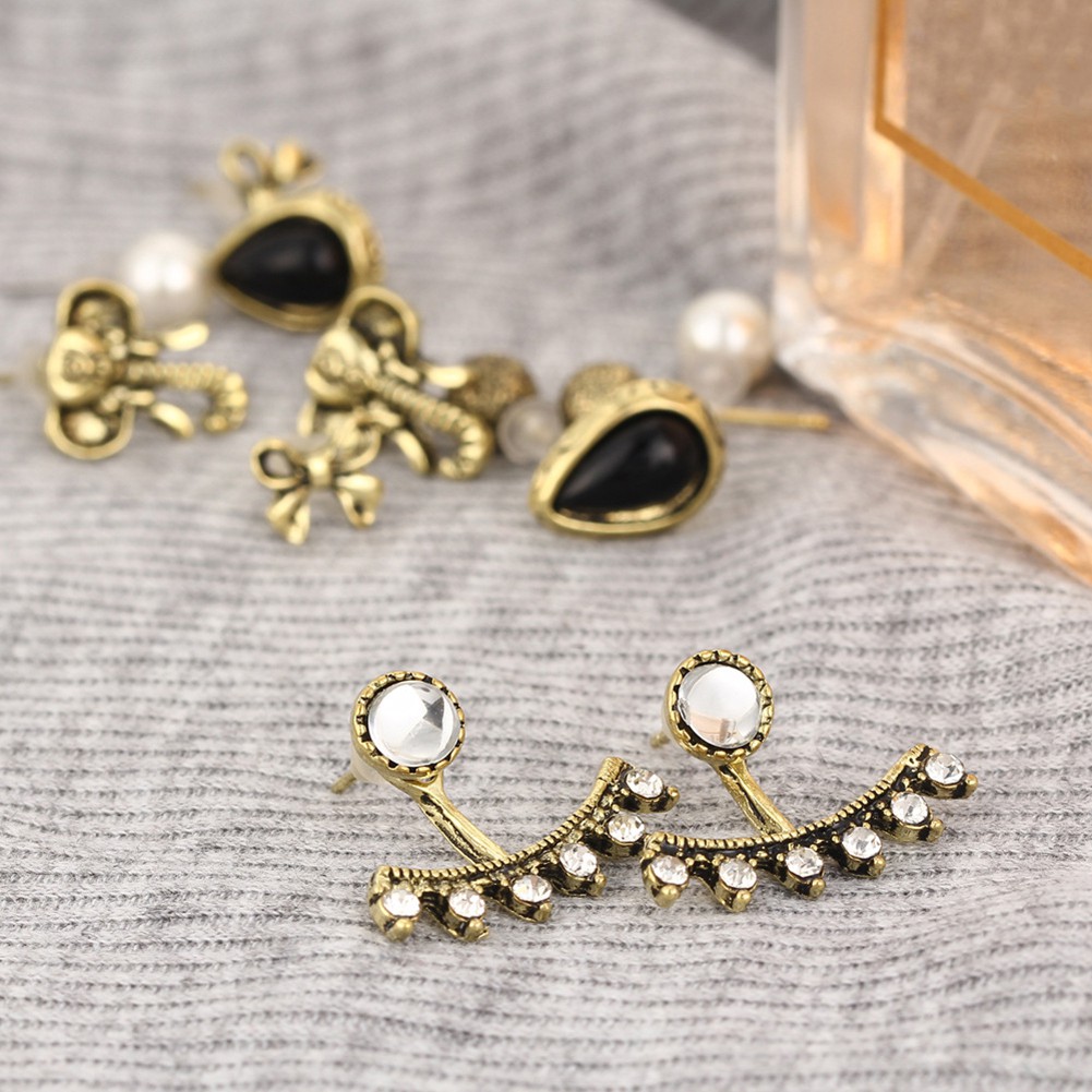 Set 6 Đôi Khuyên Tai HìNh Nơ / Voi ĐíNh Kim Cương Giả ThờI Trang Cho Nữ