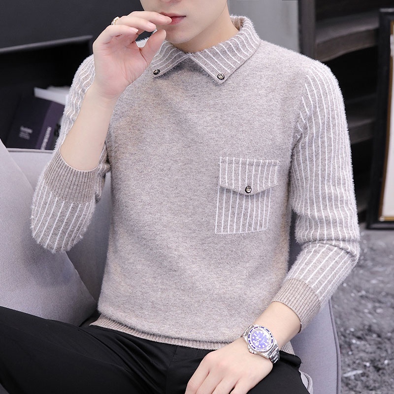 Áo len nam hàn quốc cổ bẻ dài tay kẻ sọc hàng cao cấp đẹp