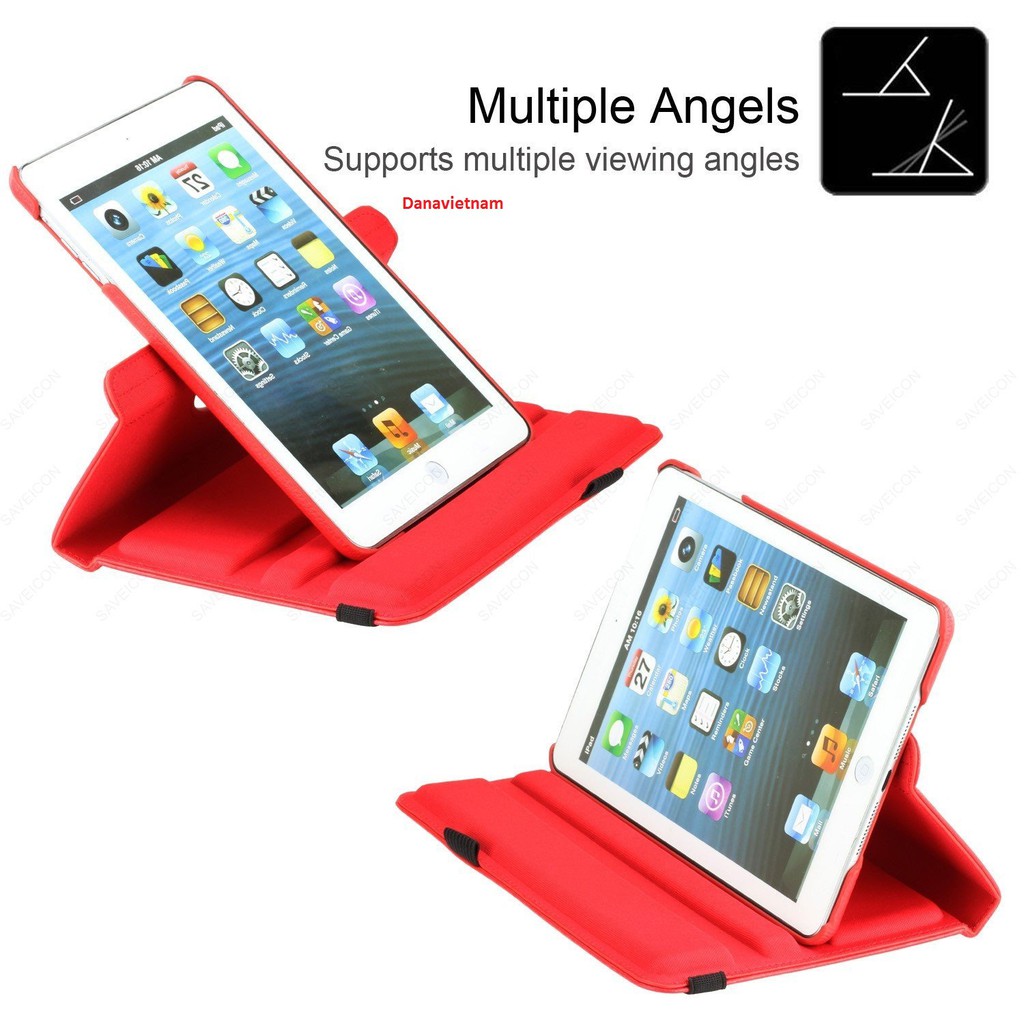 Bao da iPad New 2017/iPad Air/iPad Air 2/iPad Mini123/iPad Mini4/iPad 234 xoay 360 độ (đỏ) | BigBuy360 - bigbuy360.vn