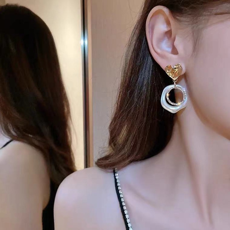 Bông Tai Mạ Bạc 925 Đính Đá Ngọc Trai Thanh Lịch Cá Tính Cho Nữ