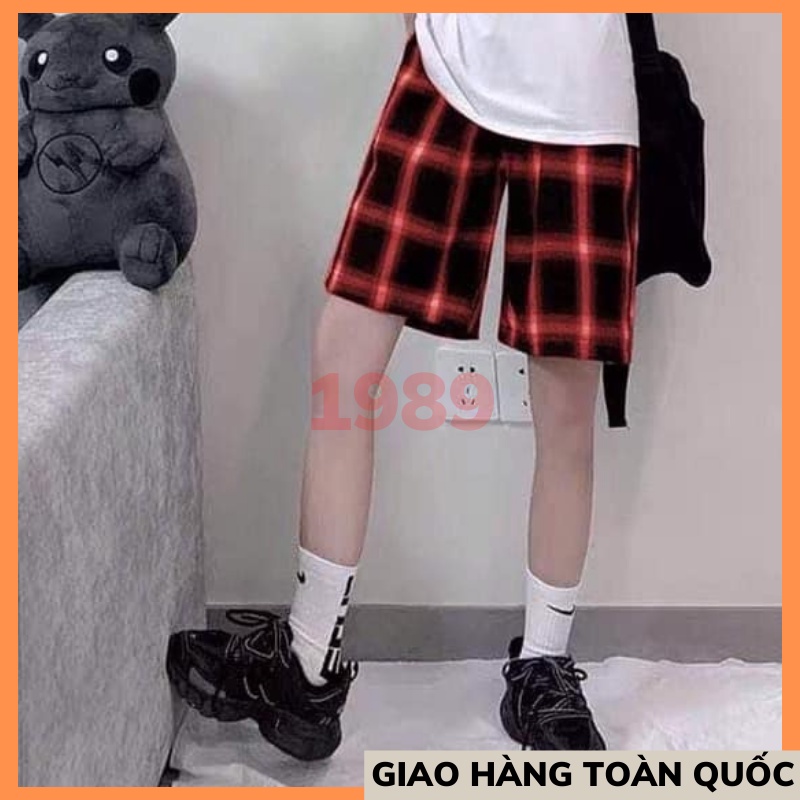 Quần sóc kẻ caro Wind unisex Caro ống suông rộng nam nữ oversize ullzang phong cách trẻ trung năng động THỜI TRANG 1989