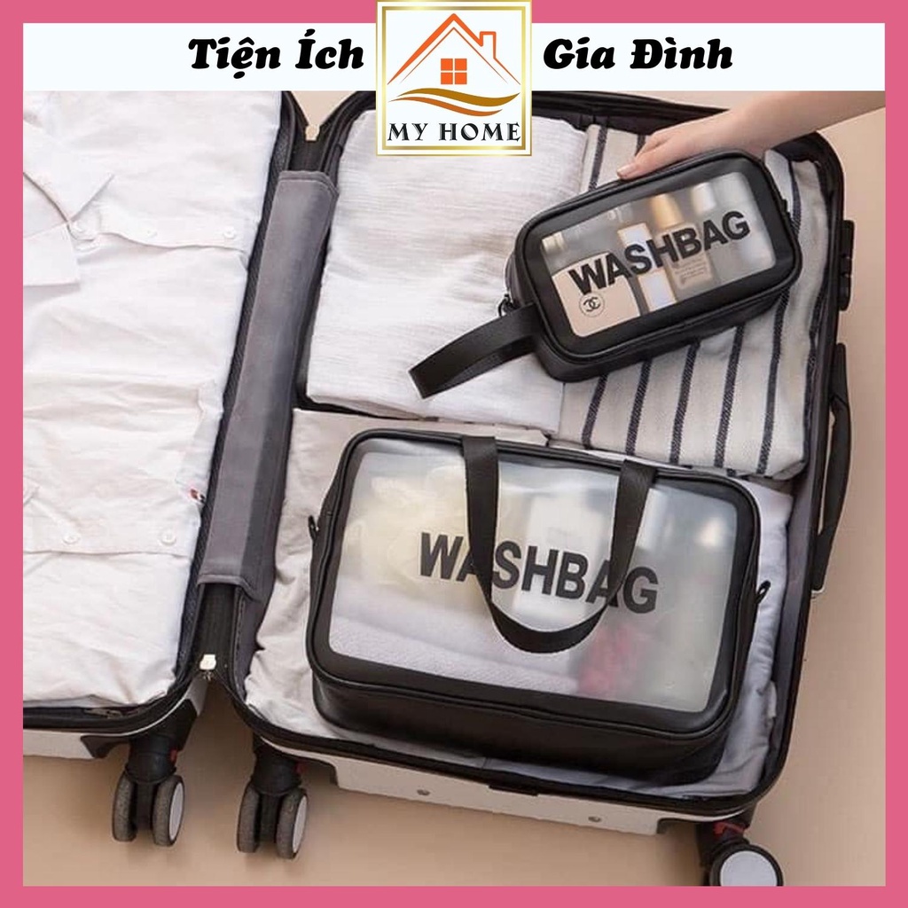 Túi đựng mỹ phẩm Washbag, túi Travel đựng đồ trang điểm trong suốt cao cấp 3 size
