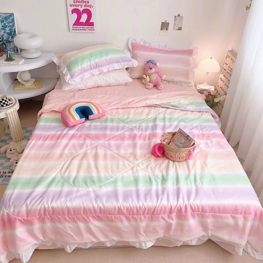 Bộ chăn ga gối đũi bèo nhiệt đới chất mát chăn hè - chăn ga gối cotton đũi hàn cao cấp sét 4 món sẵn hàng đủ kích thước