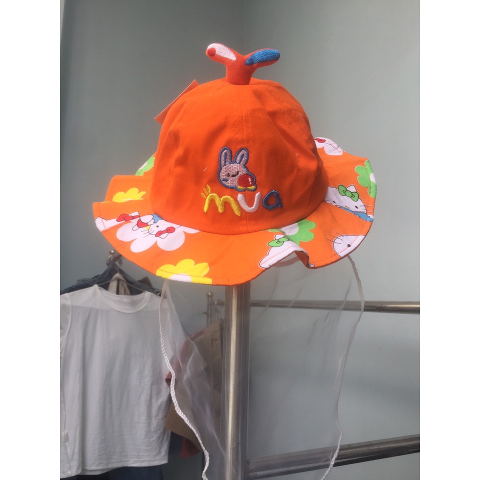 Nón thêu mua có khăn voan cho bé gái 4-12 tháng