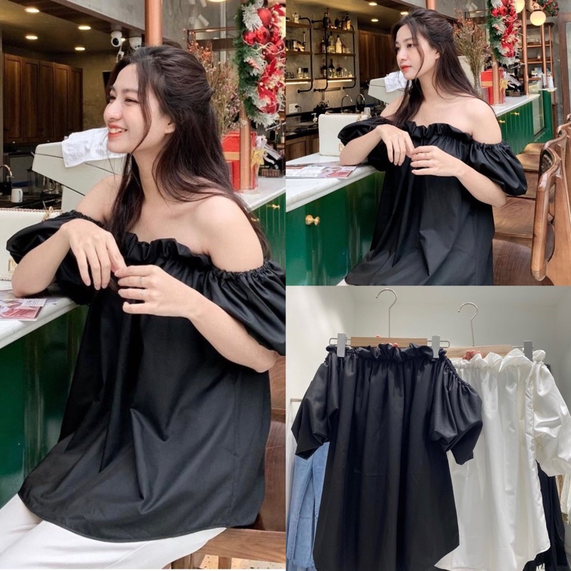 [Ảnh thật/Video] Áo trễ vai Pastel  tay phồng form dáng giấu quần mặc đi biển du lịch xinh xắn ulzzang