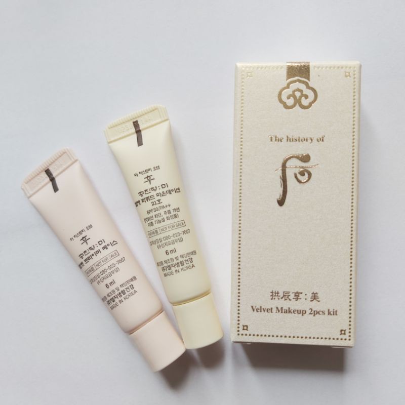 Cặp kem lót và kem nền Whoo cao cấp che khuyết điểm hoàn hảo giữ tone suốt 12h - Whoo Velvet Liquid Foundation (6ml +6ml