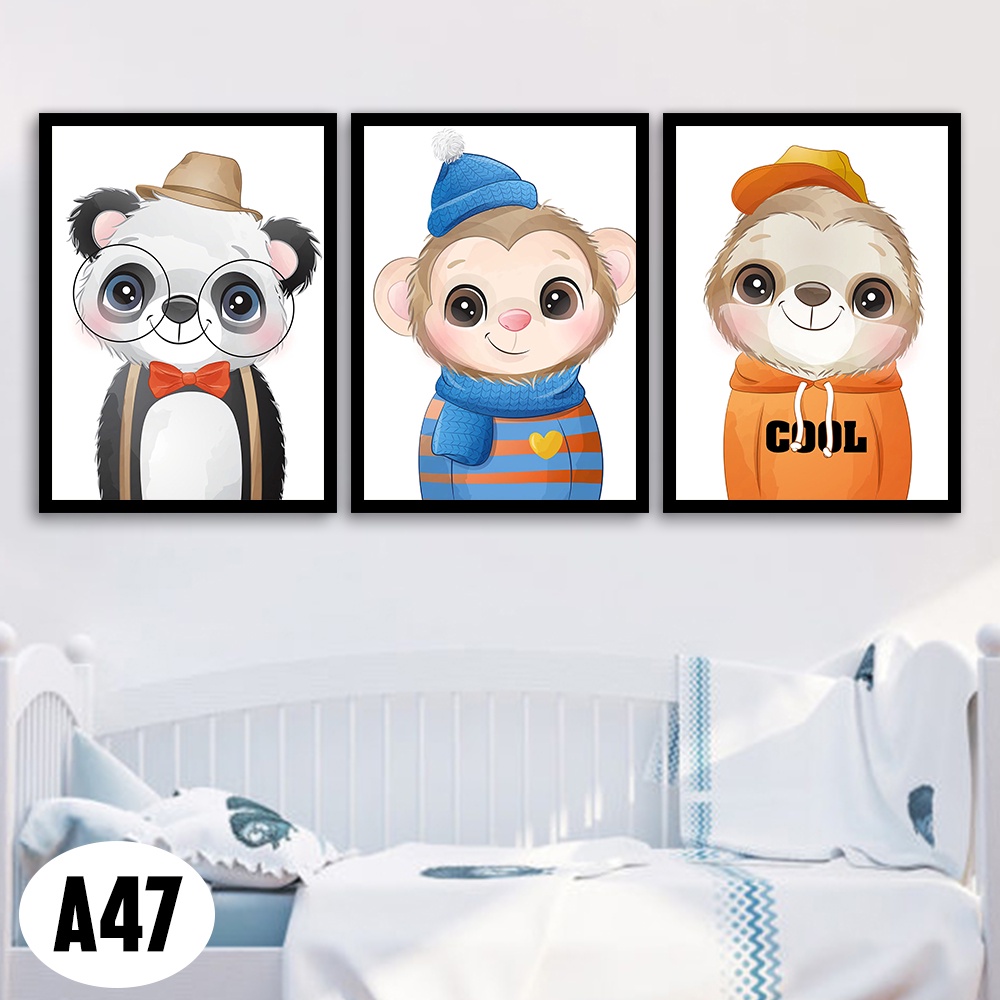 Bộ 3 Tranh Treo Tường Có Khung (30cm x 40cm x 3bức, dày 2cm) Phong Cách Hoạt Hình (Mã A47). Tranh Trang Trí Phòng