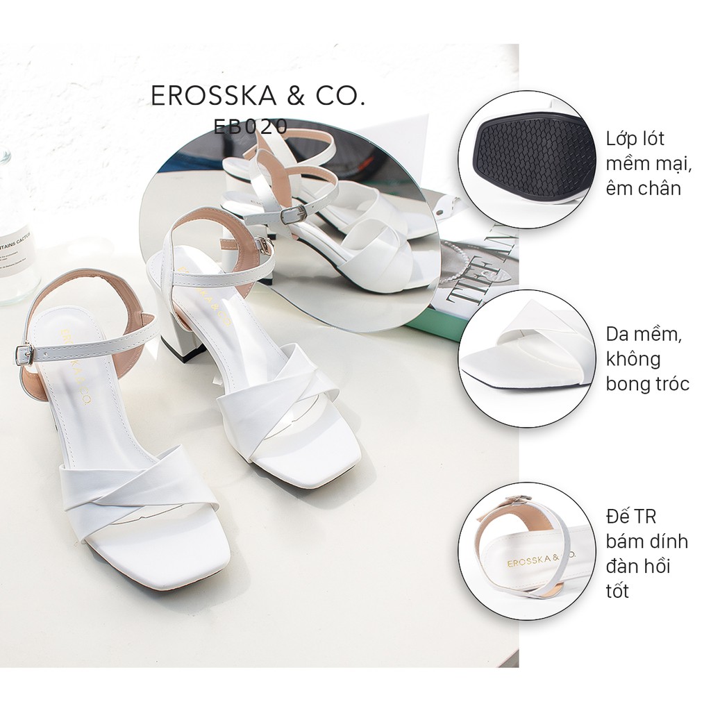 [Nhập MABR07061 giảm 8% cho đơn 99k] Giày sandal Erosska mũi vuông quai ngang bắt chéo cao 7cm màu trắng - EB020