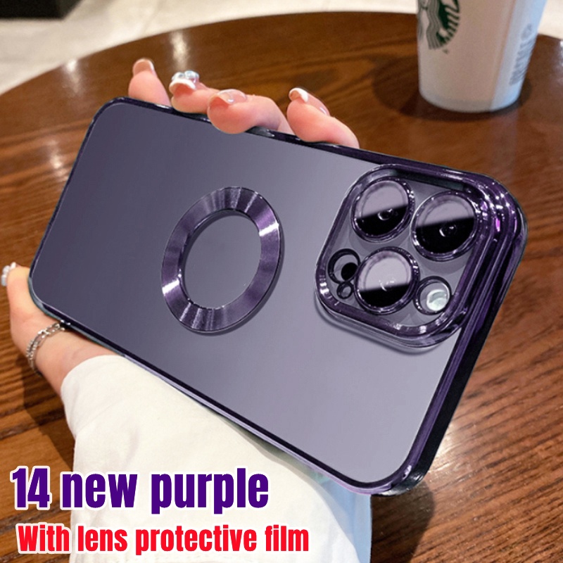 Ốp Điện Thoại iPhone 14 13 Pro max case ốp lưng điện thoại iphone 14 promax 14 plus Mềm Trong Suốt Chống Sốc Mạ Logo Sang Trọng Có Nắp Bảo Vệ Ống Kính Máy Ảnh Cho