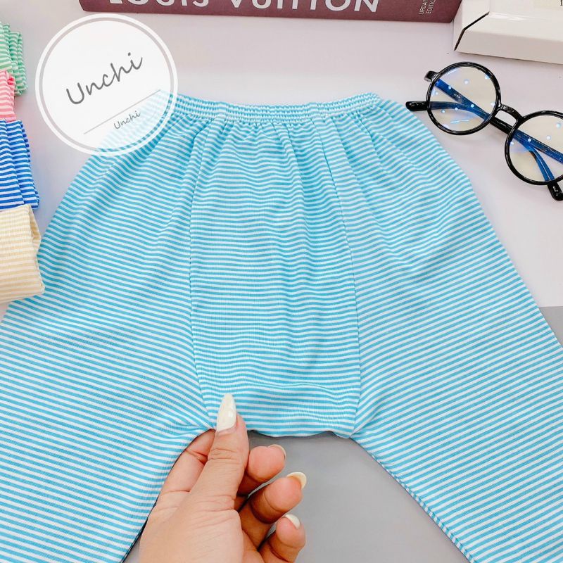 Bộ Quần Áo Dài Tay Sơ Sinh Unchi Cúc Lệch Quần Kẻ Vải Petit Mềm Mát