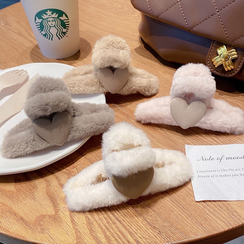 Kẹp tóc nhung họa tiết hình trái tim xinh xắn thời trang Hàn Quốc