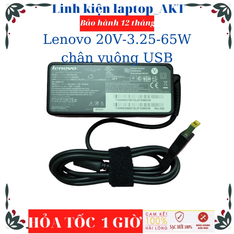 Sạc Laptop Lenovo 20V-3.25A -65W-ZIN chân USB G40 G50 G70 Thinkpad E440 E450 E550 T430 T440 T450 T460 Ideapad Flex 2 3