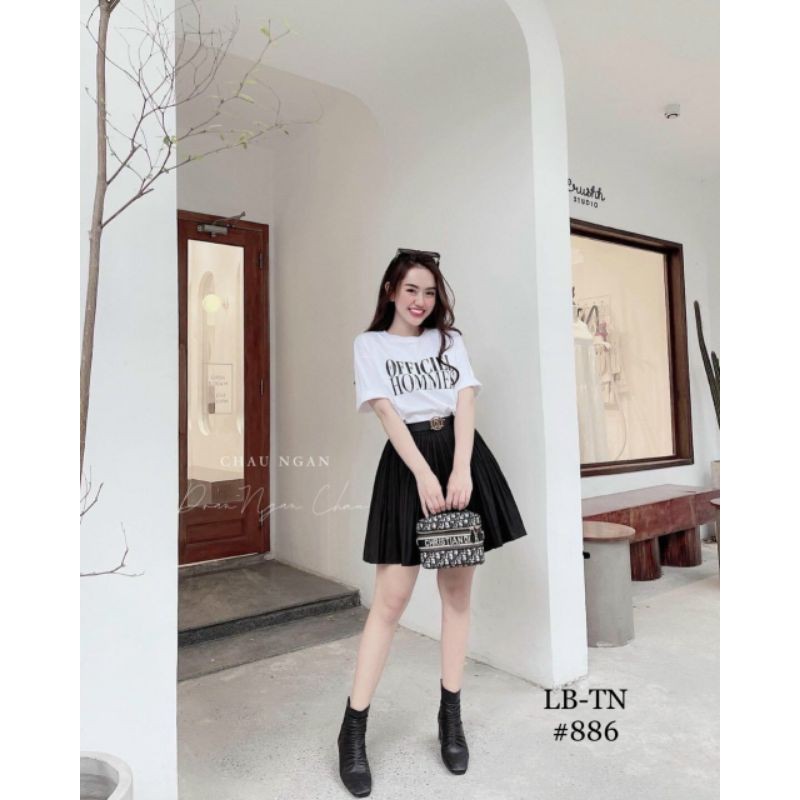 Chân váy dập ly kèm đai chữ D hàng QC