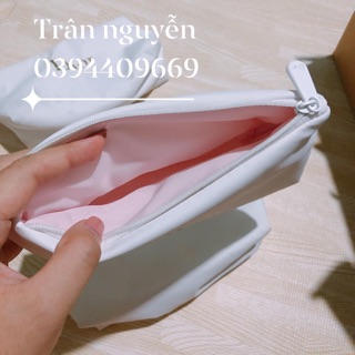 Túi phụ kiện makeup dior vải trắng mềm