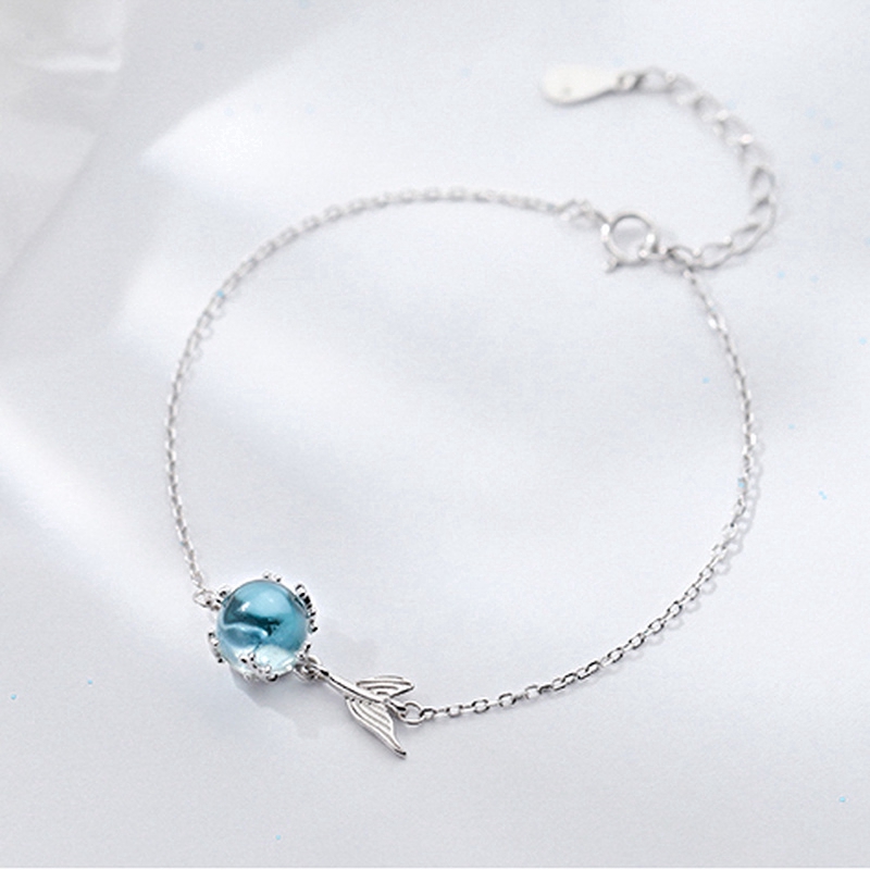 Lắc tay màu bạc đính hạt pha lê xanh dương và đuôi cá xinh xắn thời trang dành cho nữ | BigBuy360 - bigbuy360.vn