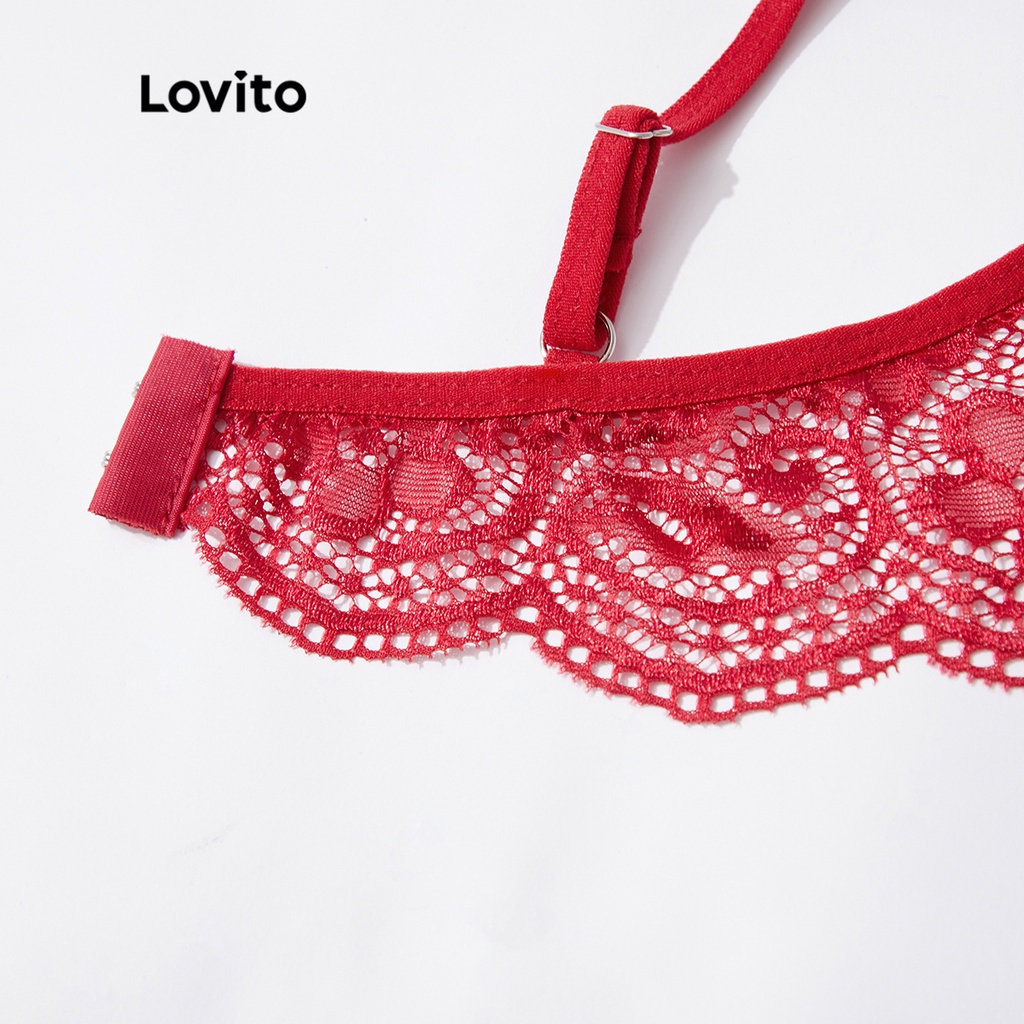 Lovito Bộ Đồ Lót Ren 3 / 4 Vỏ Gối Gợi Cảm L31ED010 (Trắng/Đen/Đỏ tía/Xanh lam)