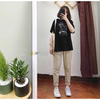 Quần kaki basic màu kem