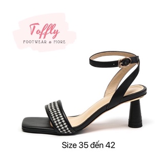 Giày Sandals nữ mũi vuông quai ngang kẻ sọc zizac gót cách điệu có thêm bigsize 40 41 42 cho nàng ngoại cỡ