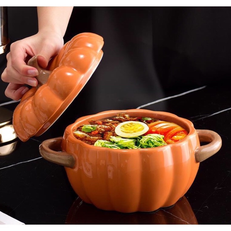 Tô sứ quả bí ngô siêu xinh, nồi bí ngô có nắp