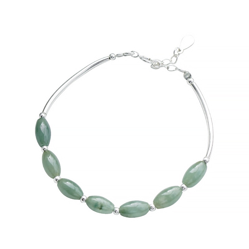 Vòng tay nữ phối đá xanh ngọc jade miến điện cho nữ dáng vòng kiềng bạc 925 LTT08 Silver Bracelet - Bảo ngọc jewelry