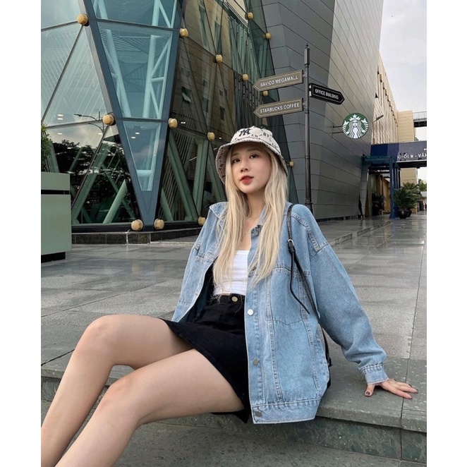 Áo khoác bò trơn fom rộng dáng unisex hàng chuẩn L1
