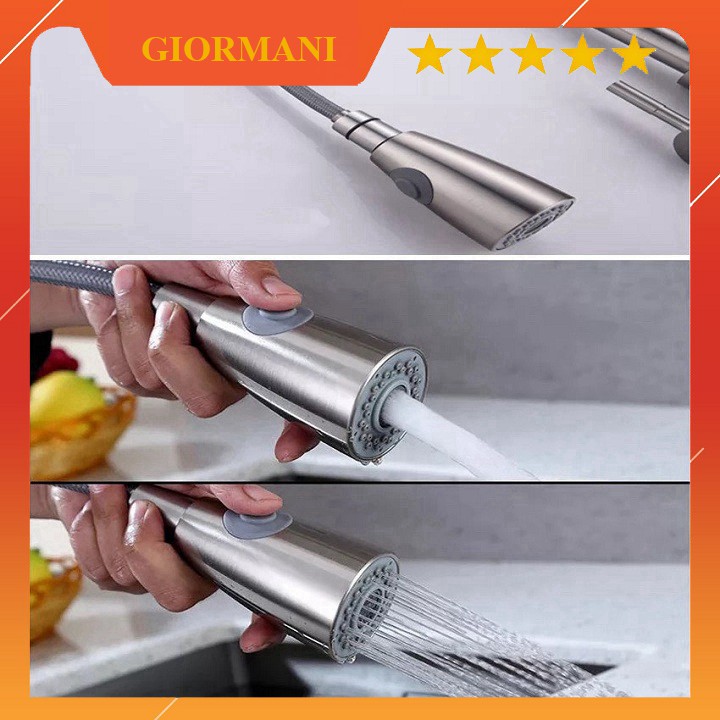 Vòi rửa bát, rửa chén inox 304 cao cấp dây rút GIORMANI VRB25 - tặng đôi dây cấp nước inox