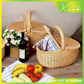 Giỏ mây picnic đựng đồ hình oval có nắp