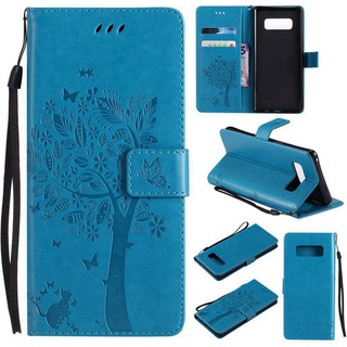 Bao da nắp gập thêu cây dạng ví thời trang dành cho Samsung Galaxy Note 8