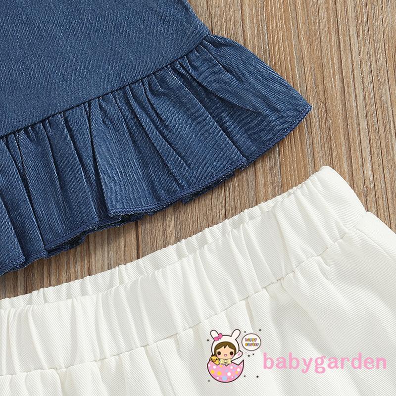 Bộ Áo Peplum Cổ Chữ U Phối Quần Dài Ống Loe Rách Thời Trang Mùa Hè Cho Bé Gái 1-6 Tuổi