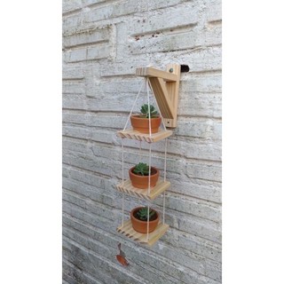 Kệ gỗ treo tường 3 tầng kèm thanh treo decor GREEN HOME