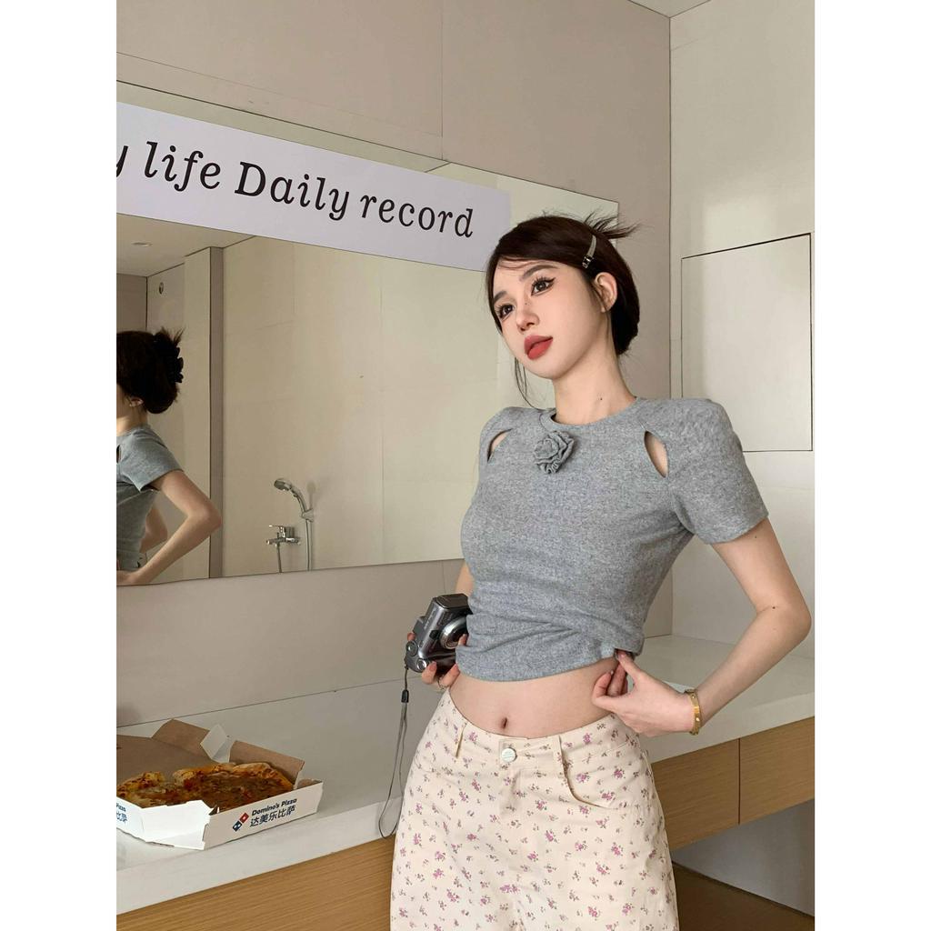 Cocory vn Set Áo Thun Ngắn Tay Hở Rốn + Quần Dài In Họa Tiết Thời Trang Mùa Hè Cho Nữ