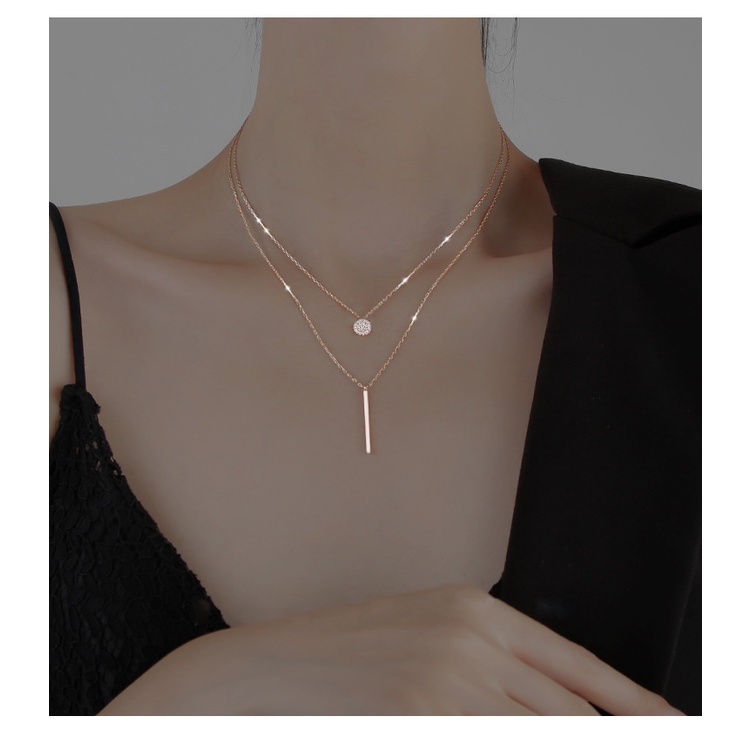 Vòng cổ Hai Lớp Đính Đá Hình Chữ Nhật Đơn Giản-JHS2-P Cho Nữ