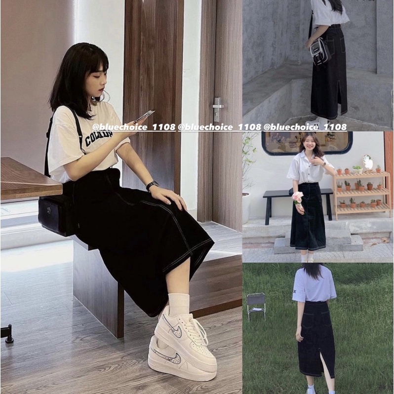 Chân váy Jean suông đen 🍃