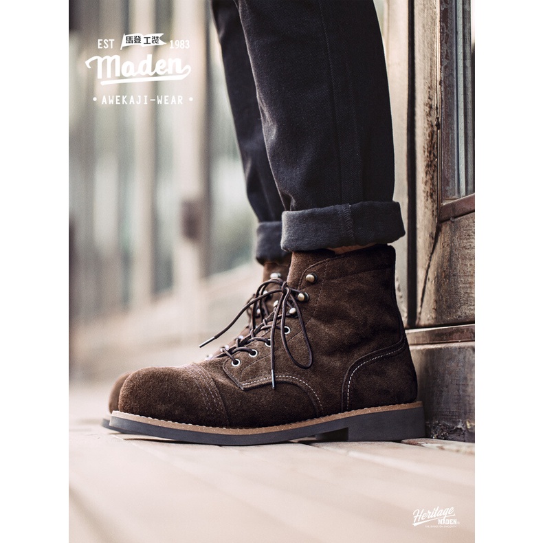 Giày bốt MADEN 8111 Martin da lộn phối thép cứng kiểu retro Mỹ thời trang mùa đông 2022 cho nam