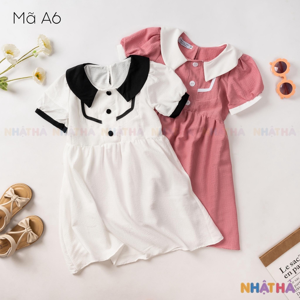 Váy bé gái A6 mùa hè mặc đi học đi chơi siêu xinh chất đũi xốp size đại từ 12 - 43kg