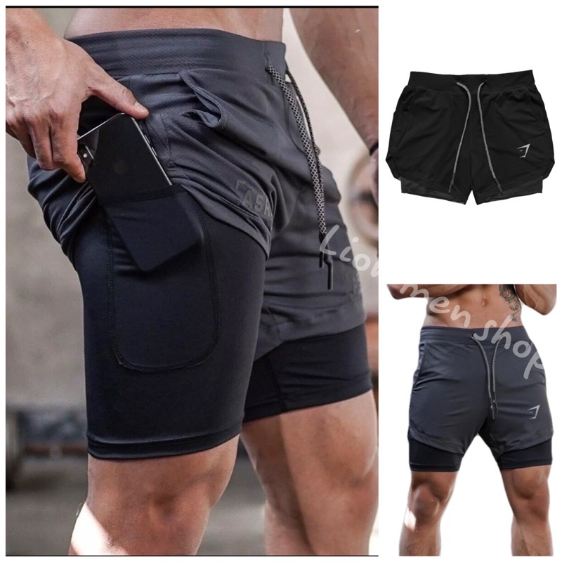 Quần Đùi Thể Thao Nam Tập Gym 2 lớp CAO CẤP có túi trong Gs, chất vải co dãn 4 chiều