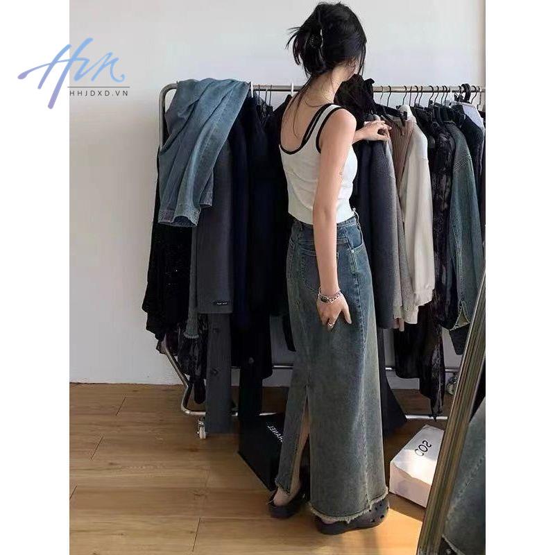 Chân Váy Denim Dài Xẻ Tà Phong Cách Hàn Quốc Dành Cho Nữ