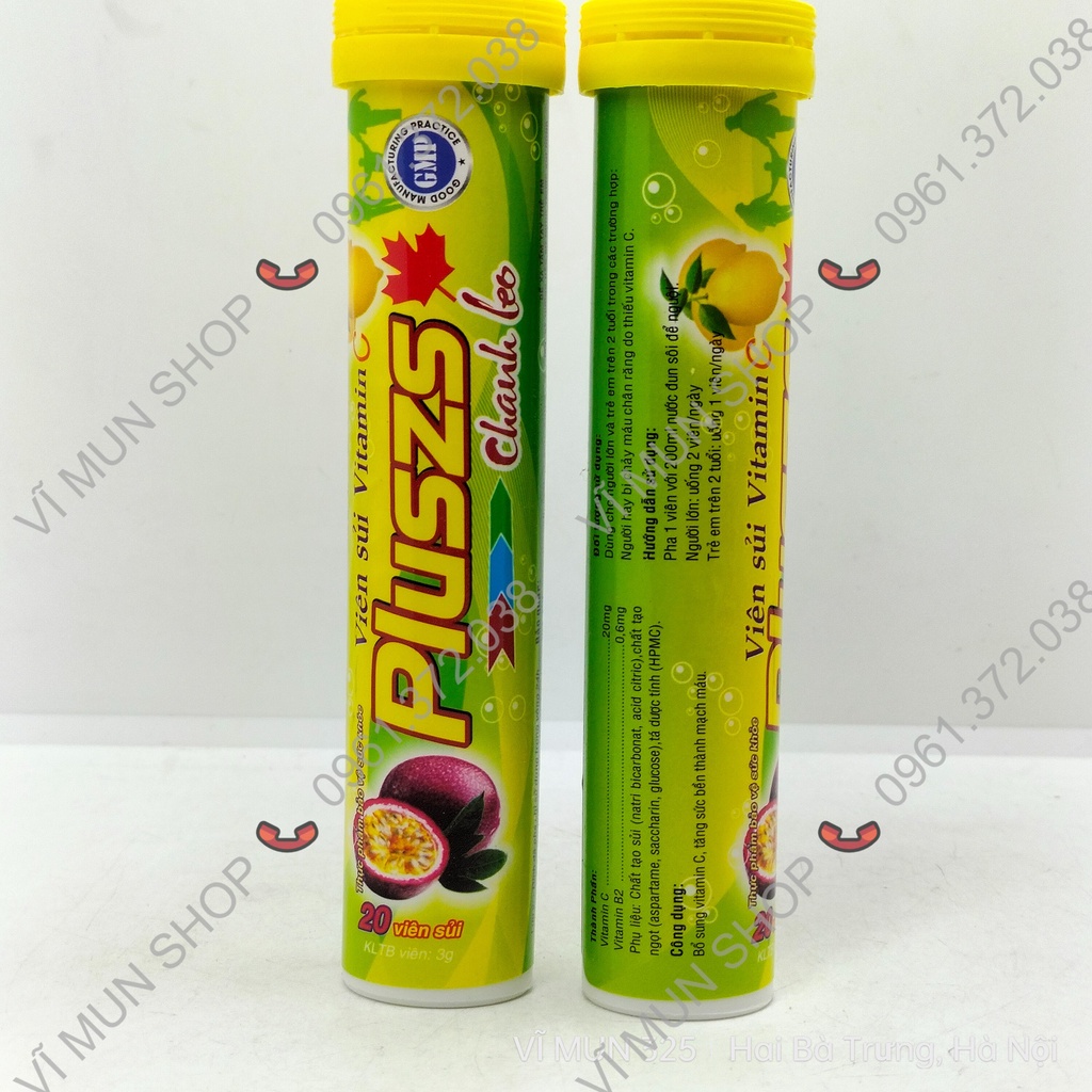 Pluszs viên sủi vị chanh leo - Cam tuýp 20 viên