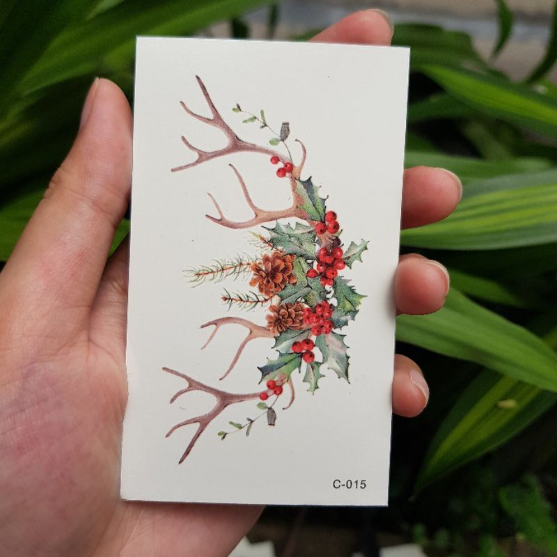 Hình xăm sừng hoa quả thông nghệ thuật c15. Tatoo sticker dán tạm thời size &lt;10x6cm