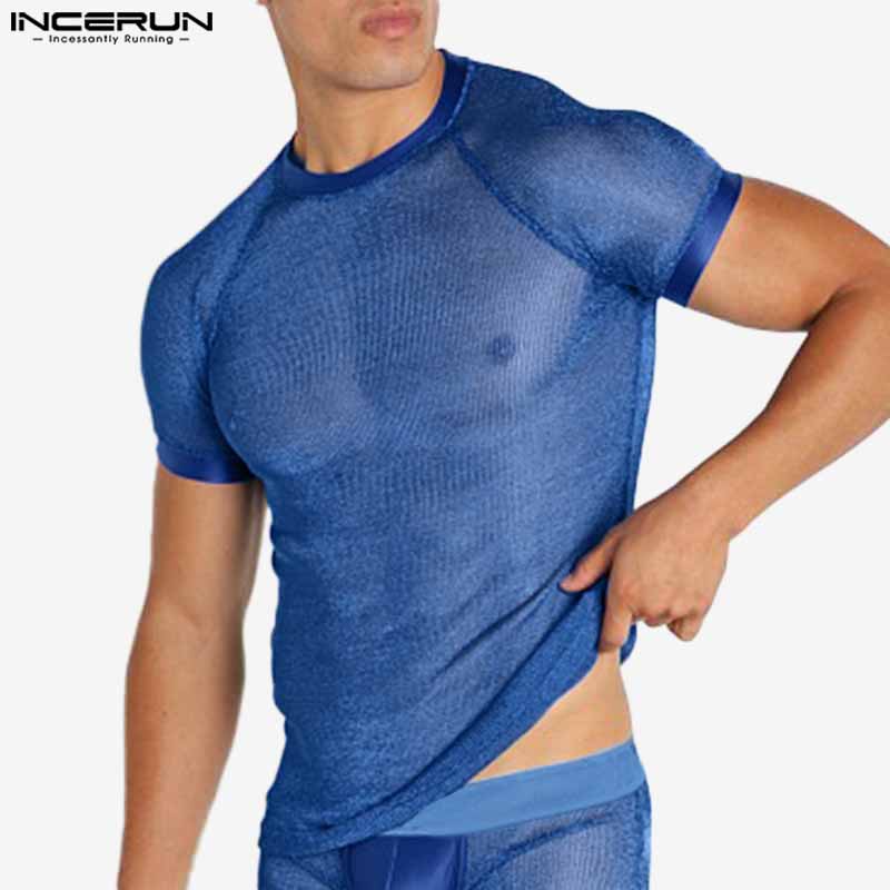 Áo thun Incerun thể thao tay ngắn phối lưới thoáng khí thời trang mùa hè cho nam