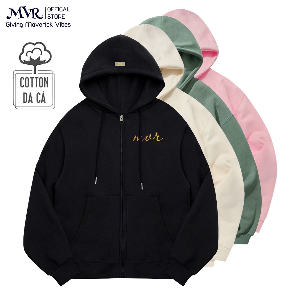 Áo khoác dây kéo zip MVR bigsize 120Kg hoodie chống nắng logo chữ ký Nhũ Vàng Nam Nữ Localbrand MVR25022113