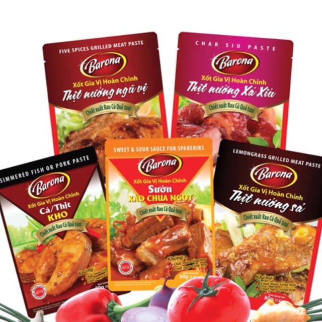 Sốt Gia Vị Hoàn Chỉnh BARONA sốt thịt nướng, sườn xào chua ngọt 80gr.